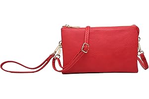 JEN & CO. Riley Vegan Leather Wristlet, Womens, Small Clutch, Adjustable/Detachable Strap, Crossbody Shoulder Handbag Purse