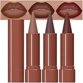 evpct 3Pcs Warm Brown Maroon Dark Wine Red Gradient Matte Lipstick Lip Liner Crayon Combo Pencil Set for Women Long Lasting, Cream Lip Liner and Lipstick Combo Makeup，Flawless Gradual Ombre Effect