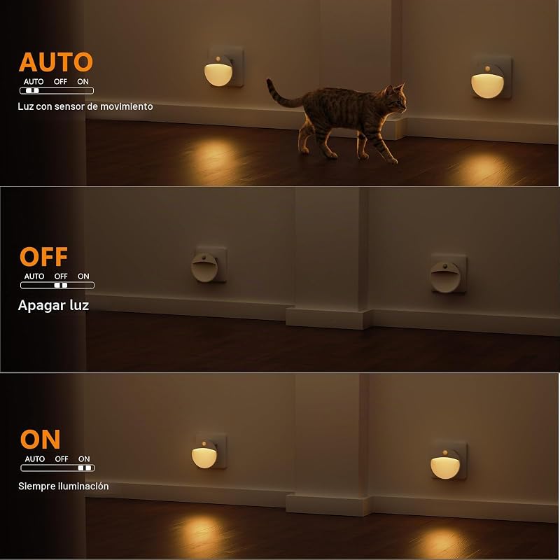 Luz noturna com sensor de movimento e crepúsculo, LED plug-in, brilho regulável - 2 unidades, ideal para quarto, quarto das crianças, bebé, casa de banho, corredor e escadas