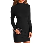 VICHYIE Women Mock Neck Ribbed Bodycon Dress Long Sleeve Mini Pencil Dresses