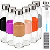 Zukro Glass Water Bottles with Lids 18 oz, Reusable Clear Juice Bottles Stainless Steel Airtight Cap for Juicing, 100% Leak Proof Juice Drinking Jar With Sleeve for Refrigerator, BPA Free, Set of 6