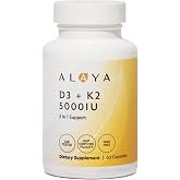 Alaya Vitamin D3 K2 5000IU with MK-7 for Bone &amp; Immune Support 60 Capsules
