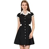 Allegra K Women's Vintage Button Down Shirt Dress Notch Lapel Short Sleeve Belted Office Mini Short Dresses