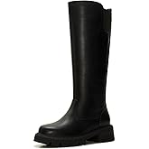 ZXHYZLZ Women's Wide Calf Knee High Platform Boots Leather Look Chunky Sole Tall Boots with Stretch Back Slip-On Comfortable Fall Winter Shoes