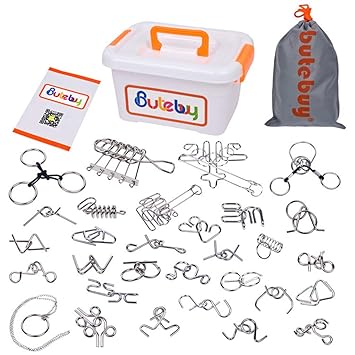 Buyone Assorted Brain Teasers Metal Wire IQ Puzzles with Plastic Box Package Great Educational Intelligence Toys for Adult Children and Student Expanding Mind 1 Set 30Pcs