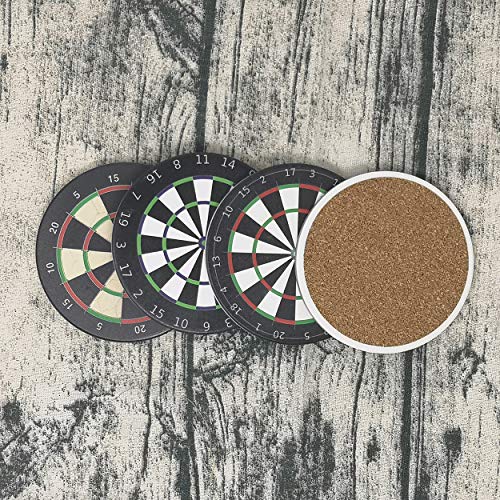 SUPCOW Dart Doard Design Ceramic Coasters, 4 Pack of Absorbent Stone For Drinks, Protect Furniture from Coffee or Tea Marks