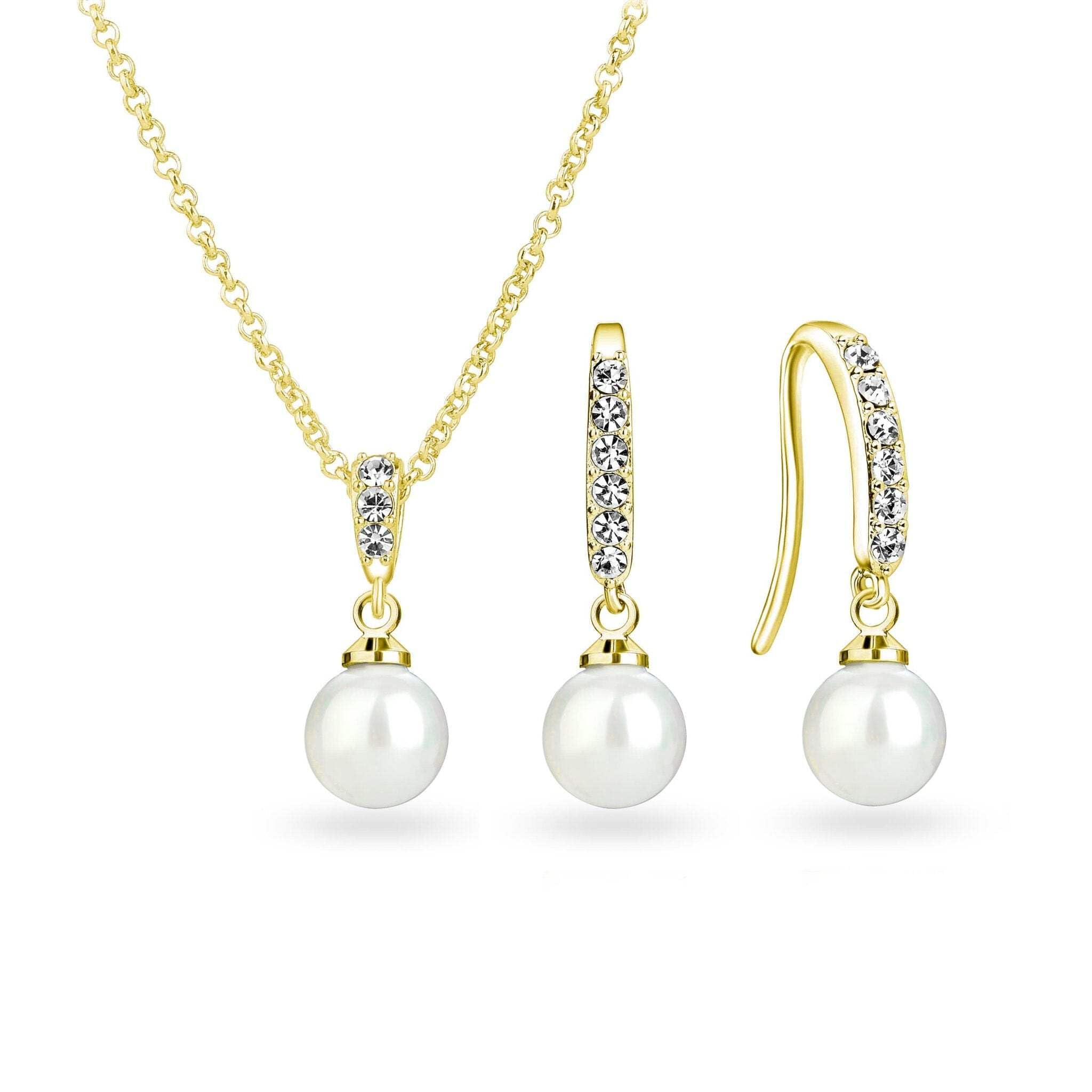 Philip Jones 18k Gold Plated Pearl Drop Set Created with Zircondia® Crystals