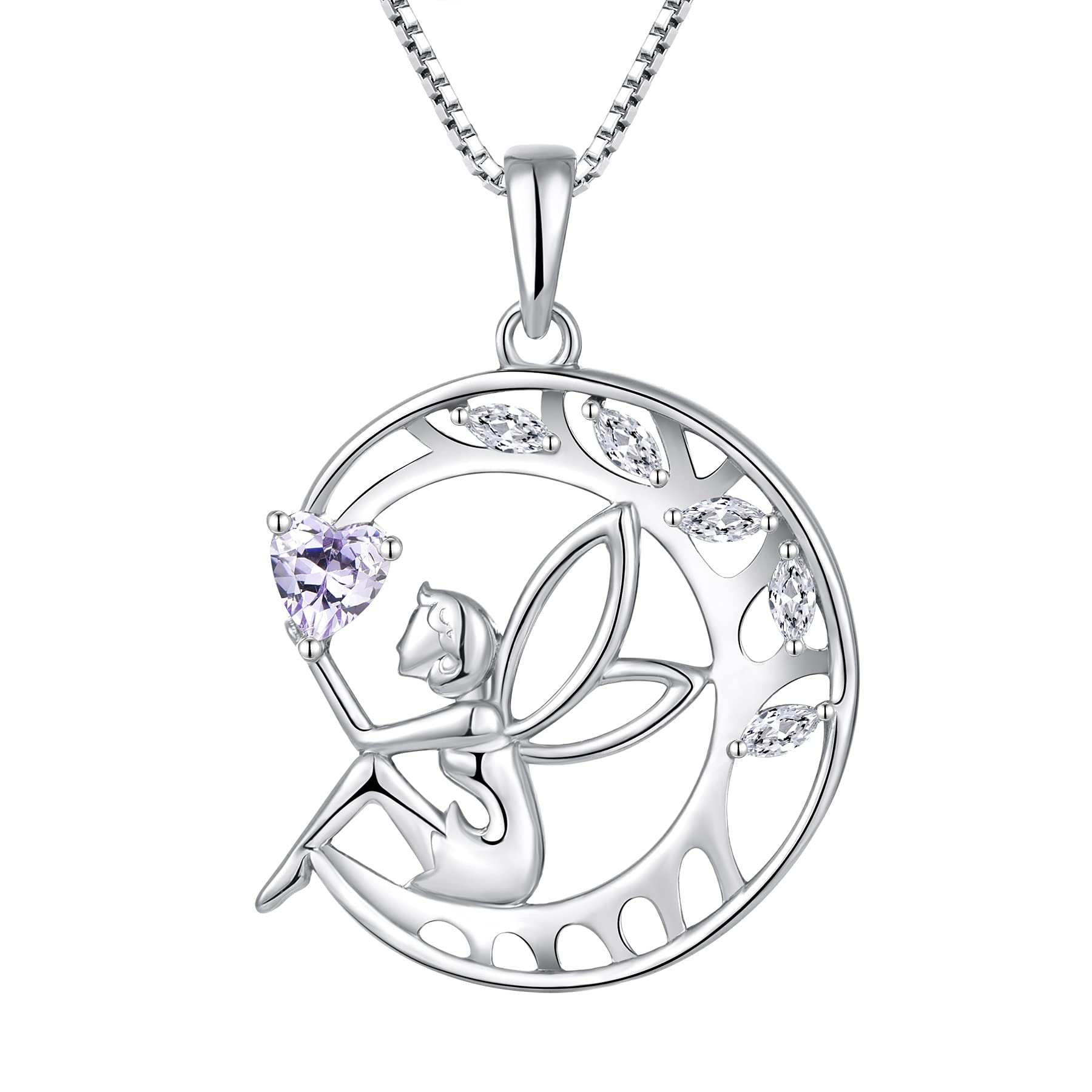 FJ Guardian Angel Necklace 925 Sterling Silver Tree of Life Pendant Alexandrite Necklace June Birthstone Jewellery for Women โ image 1