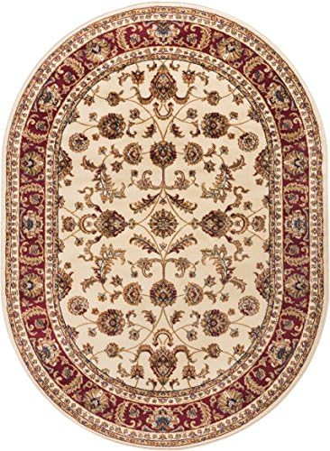 Sariya Transitional Oriental Ivory Oval Area Rug, 5' x 7' Oval