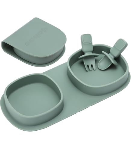 Babeehive Goods Bowls | Stress-Free, Mess-Free Mealtime | Food-Grade Silicone | Sturdy Suction Bowl And Soft Silicone Spoon | Soft, Flexible Silicone | Perfectly Sized, BPA-Free (Mustard