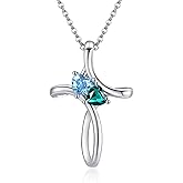 ONEFINITY Cross Necklace 925 Sterling Silver Birthstone Cross Pendant Necklace Christian Religious Birthday Anniversary Jewelry Mothers Gifts for Women Mom Grandma Wife Sister