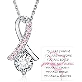 Vekoliry Breast Cancer Awareness Earrings Necklace 925 Sterling Silver Pink Ribbon Stud Jewelry Survivor Gifts for Women