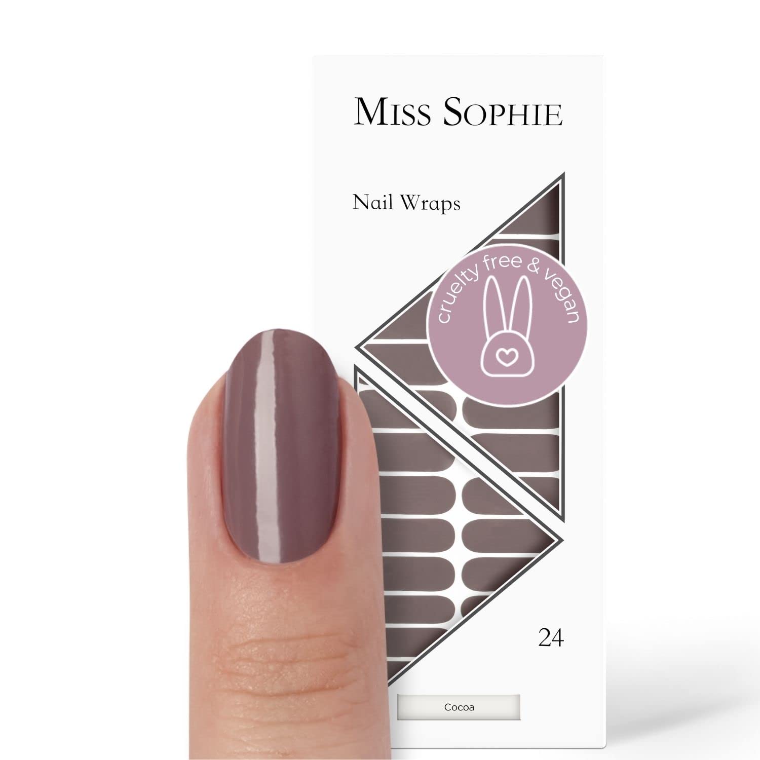 Original Miss Sophie nail foils Cocoa I 24 ultra-thin nail polish strips single color I For fingernails & toenails I Holds on natural as well as painted, acrylic, gel & shellac nails