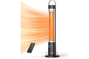 SLKDRFT Electric Patio Heater, Infrared Heater for Office with Remote, 9H Timer, 60° Oscillation, Portable Space Heater for Outdoor, 9 Heat Level, Tip-Over/Overheating Protection, Safety Lock，Black-3