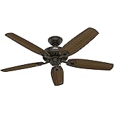 Hunter 52 inch Indoor Ceiling Fan No Light with Pull Chain - Bronze Ceiling Fan without Light, Standard Mount, 5 Blades, For 
