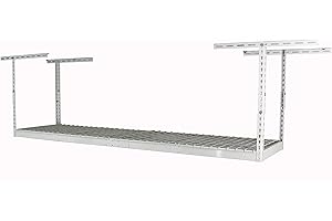 SafeRacks – 2x8 Overhead Garage Storage Rack - Height Adjustable Steel Overhead Storage Rack - 400 Pound Weight Capacity (White, 18"-33")