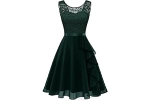 BeryLove Formal Cocktail Dresses Bridesmaid Wedding Guest Short Prom Dress Ruffle Hem Christmas Sleeveless Lace Gowns