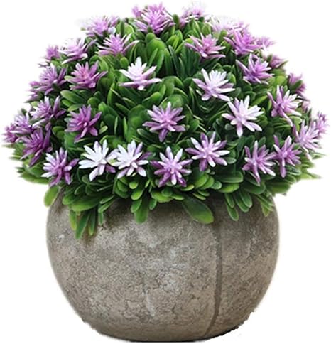 Amazon Haitao 紫の スターボールレトロシミュレーション植物鉢植えグリーン風景マイクロツリーダンスの花プランナーデスクトップミニ鉢植えの植物 人工観葉植物 オンライン通販