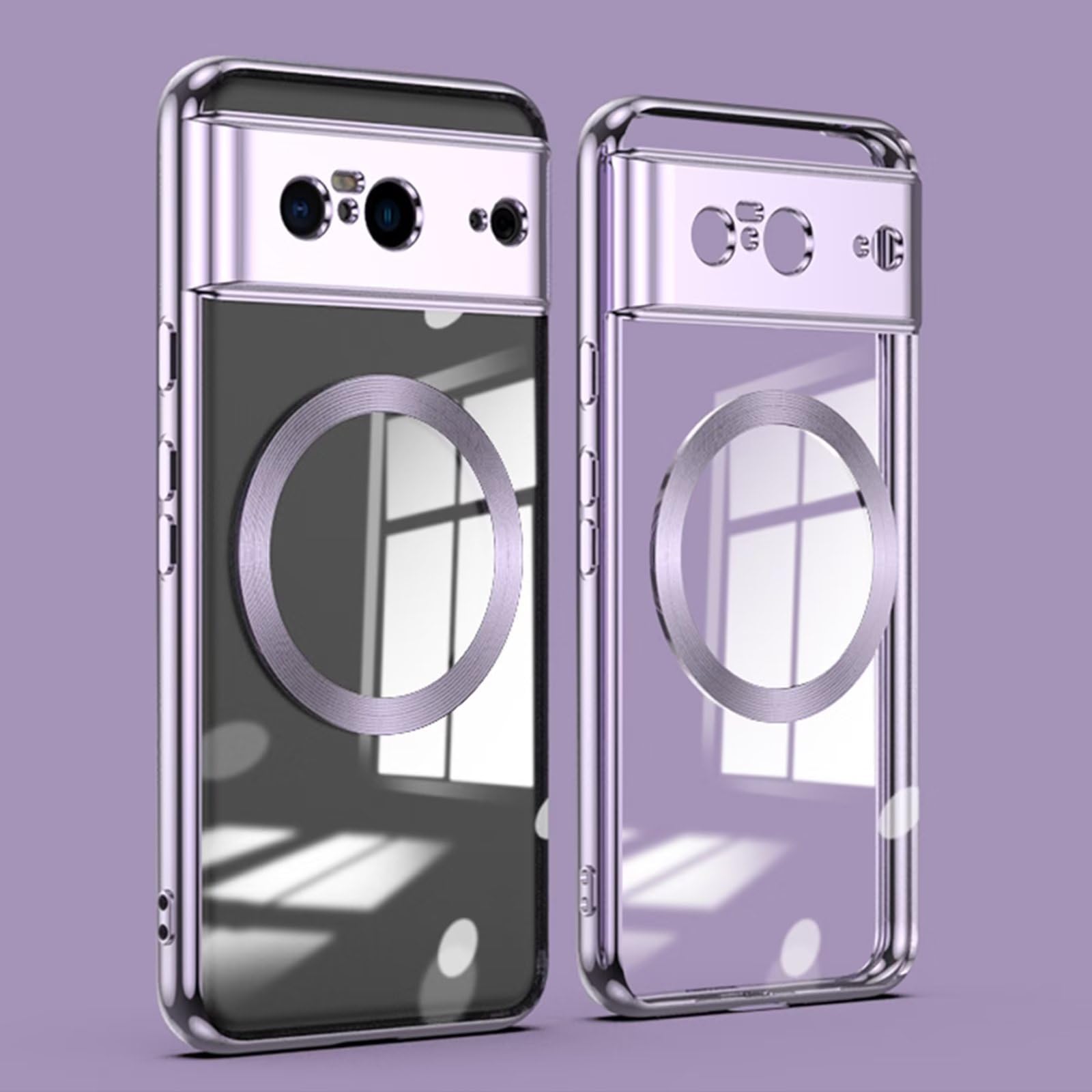 Jeelar ESONG Magnetic Clear for Google Pixel 8 Case with MagSafe[Wireless Charging][Camera Lens Cover Protection] Silicone Shockproof Protective Phone Cover[Non-Yellowing/Anti-Fingerprint]-Lavender