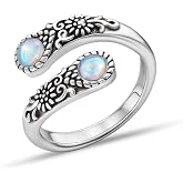 ELEDUCTMON Sterling Silver Round Moonstone Rings for Women Men Adjustable Sunflower Open Ring Vintage Birthstone Thumb Rings Classic Gifts for Her Him Mom Wife
