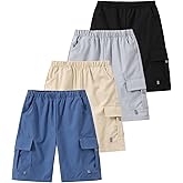 Fdqin 4 Pack Boys Shorts Summer Cargo Shorts Elastic Waist Jogger Athletic Short with Pocket Fashion Sports Clothes