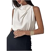 RoseSeek Women's Elegant Sleeveless Blouse Draped Cowl Neck Office Blouse Tank Top