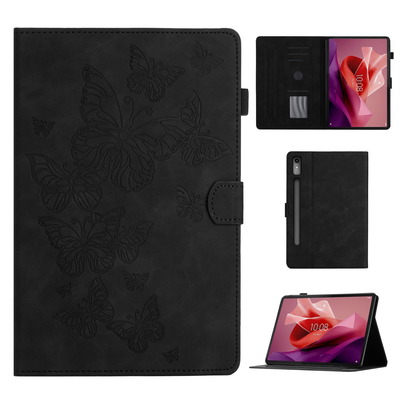 CASAFUNY Case for Lenovo Tab P12 2023, PU Leather Tablet Protective Case with S Pen Holder, Car Sleep/Wake Tablet Case for Lenovo Tab P12 12.7 Inch 2023, Black