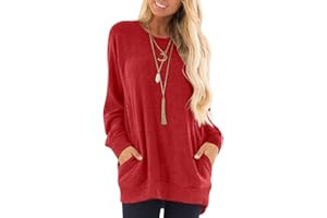 KUOTAI Womens Fall Long Sleeve T-Shirts Casual Tunic Tops for Leggings Loose Soft Blouses with Pocket