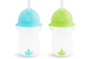 Munchkin Any Angle Weighted Toddler Straw Cups with Click Lock Lid, 10 Ounce, 2 Pack, Blue/Green