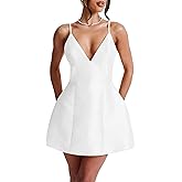 LuFeng Women's Sexy Sleeveless Spaghetti Strap Deep V Neck Backless Flowy Drape Cocktail Mini Dress