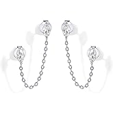 PAVOI 14K Gold Plated Delicate CZ Chain Earrings for Women - Double Piercing Dangle Chain Studs - Cubic Zirconia Earscapes