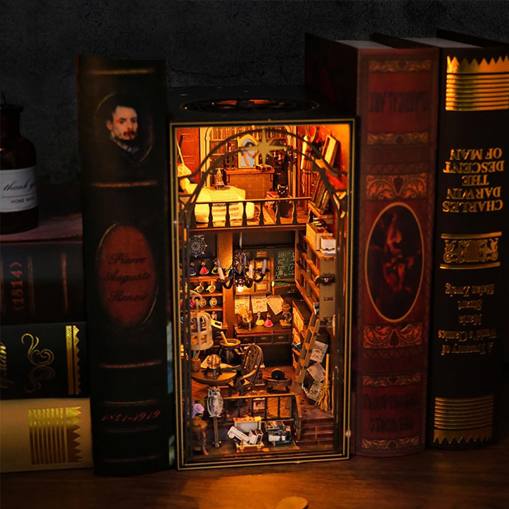 DIY Book Nook Kit, DIY Dollhouse Booknook, 3D Wooden Puzzle Booknook Miniature Kit with LED Light, DIY Dollhouse Miniature Kit (M2311)