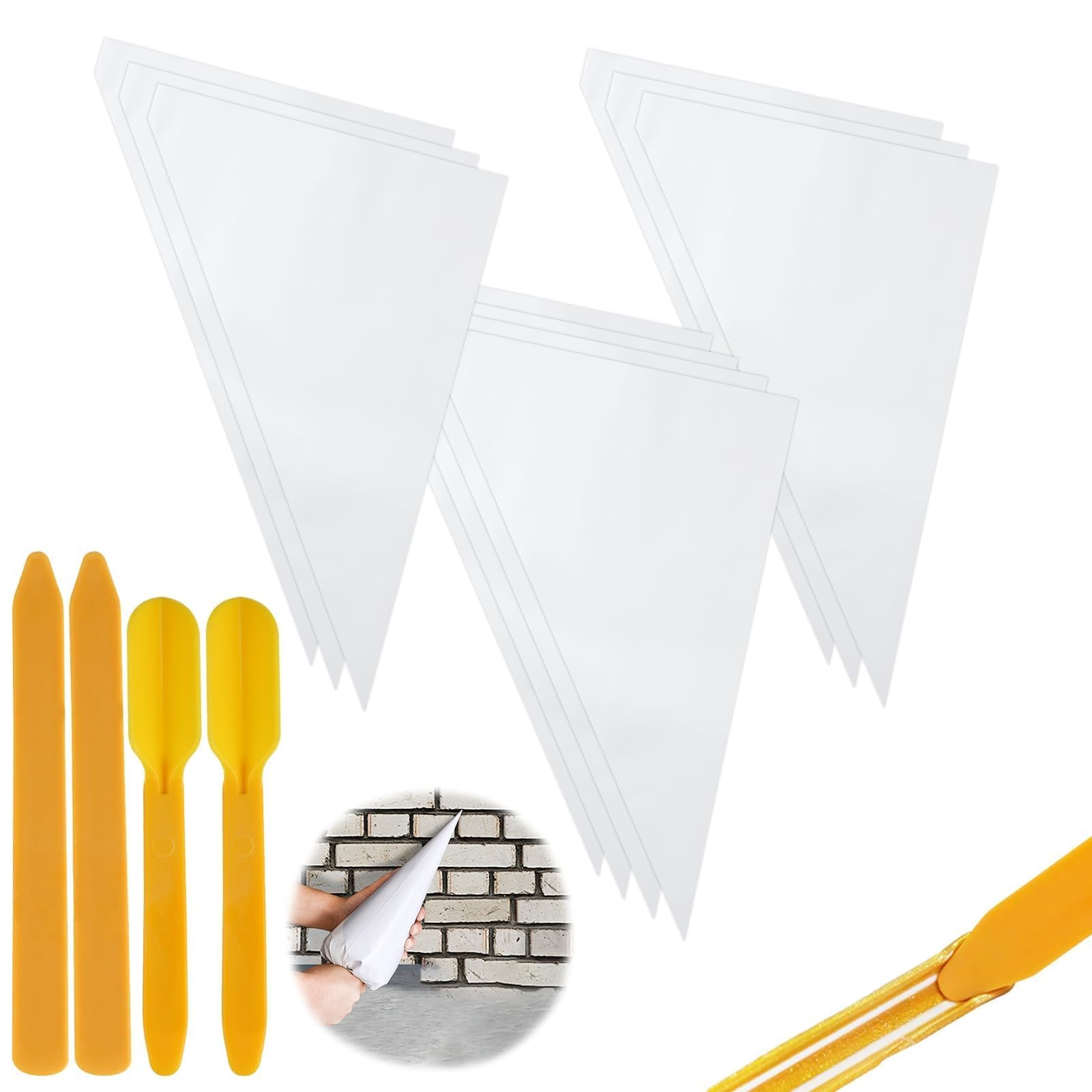10 Pcs Tile Grout Bag with 4 Pcs Tile Caulk Tool, 40 x 28.7cm Masonry Mortar Bag Heavy Duty Tear Puncture Resistant Tip Cement Sealer Bag Pointing Bag for Mortar Cement Tile Installation