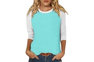 SLQDGMRYZ 3/4 Sleeve Tops for Women Raglan Contrast Crewneck Casual Shirts Three Quarter Length Loose Fit Summer Blouses