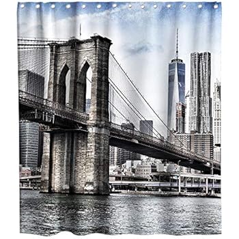 Lifeasy Grey Highway Bridge Over The Ocean Fabric Shower Curtain Sets Bathroom New York City Town Decor with 12 Hooks Waterproof Washable 70 x 70 inches