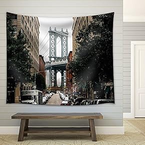 Street Between Buildings with The Grand Bridge in The Background - Fabric Wall Tapestry Home Decor - 51x60 inches