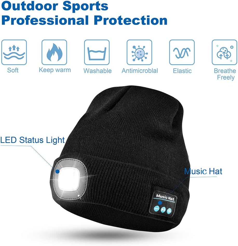 GAFres Unisex Bluetooth LED Beanie Hat ，Headlamp Headphone Torch Music hat: Sports & Outdoors
