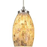 Kira Home Coast 9" Modern Oval Mini Pendant Light + Hand-Crafted Mosaic Sea Shell Glass, Brushed Nickel Finish/Neutral Color