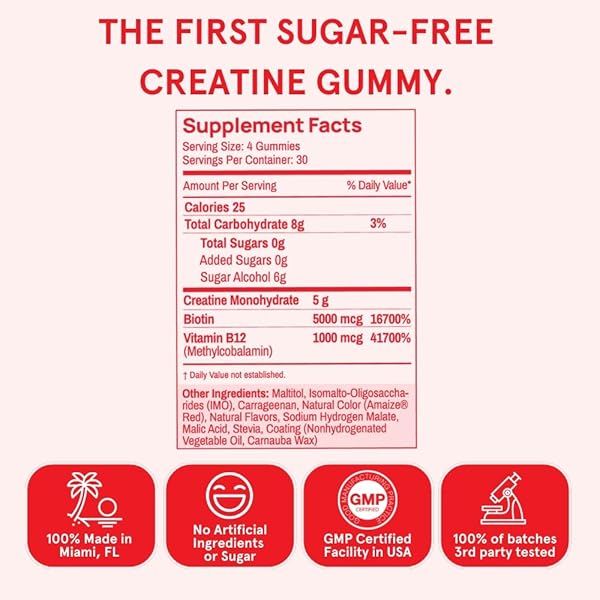 PEACH PERFECT CREATINE MONOHYDRATE GUMMIES FOR WOMEN & MEN, BOOST FOCUS, STRENGTH, AND ENDURANCE, VEGAN, GLUTEN-FREE, NON-GMO, 5 GRAMS OF CREATINE PER SERVING, 30 SVG, TROPICAL PUNCH