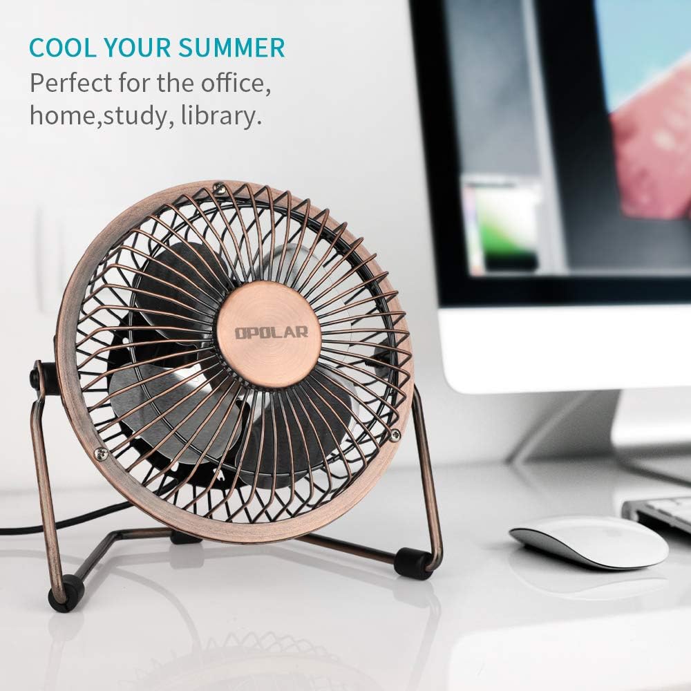OPOLAR 4 Inch USB Small Desk Fan, Ultra-Quiet Design, with 360 Rotation, 3.8 ft Cable, Portable Cooling for Home & Office,Brown: Computers & Accessories