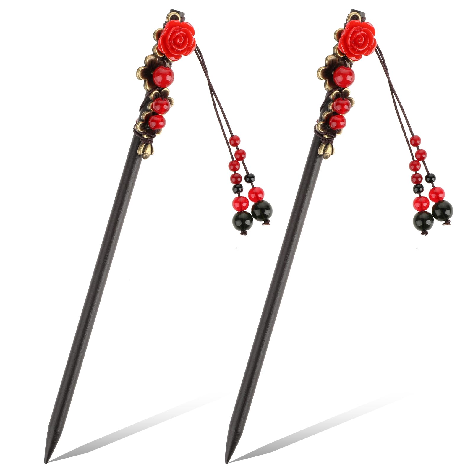 Photo 1 of 2 Pack Chinese Hair Sticks Chinese Hair Pins Hair Chopsticks Retro Wooden Hairpin Flower Hair Chopsticks Japanese Hair Accessories Handmade Wooden Hair Chopsticks Classic Hair Pins for Long Hair