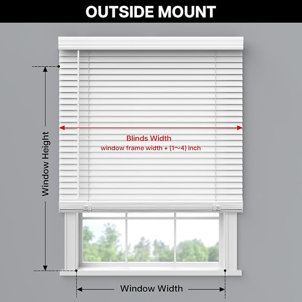 LAZBLINDS 2-INCH CORDLESS FAUX WOOD BLINDS WITH ROYAL VALANCE, ROOM DARKENING HORIZONTAL WINDOW BLINDS, INSIDE MOUNT BLINDS FOR WINDOWS – FIT FOR WINDOW 35.5″ W X 60″ H – WHITE