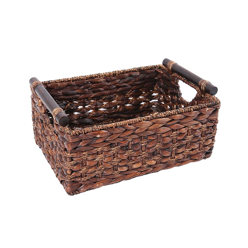 Photo 1 of Storage Basket made by Water Hyacinth with Wood Handles, Arts and Crafts. (RectangleA-Large)