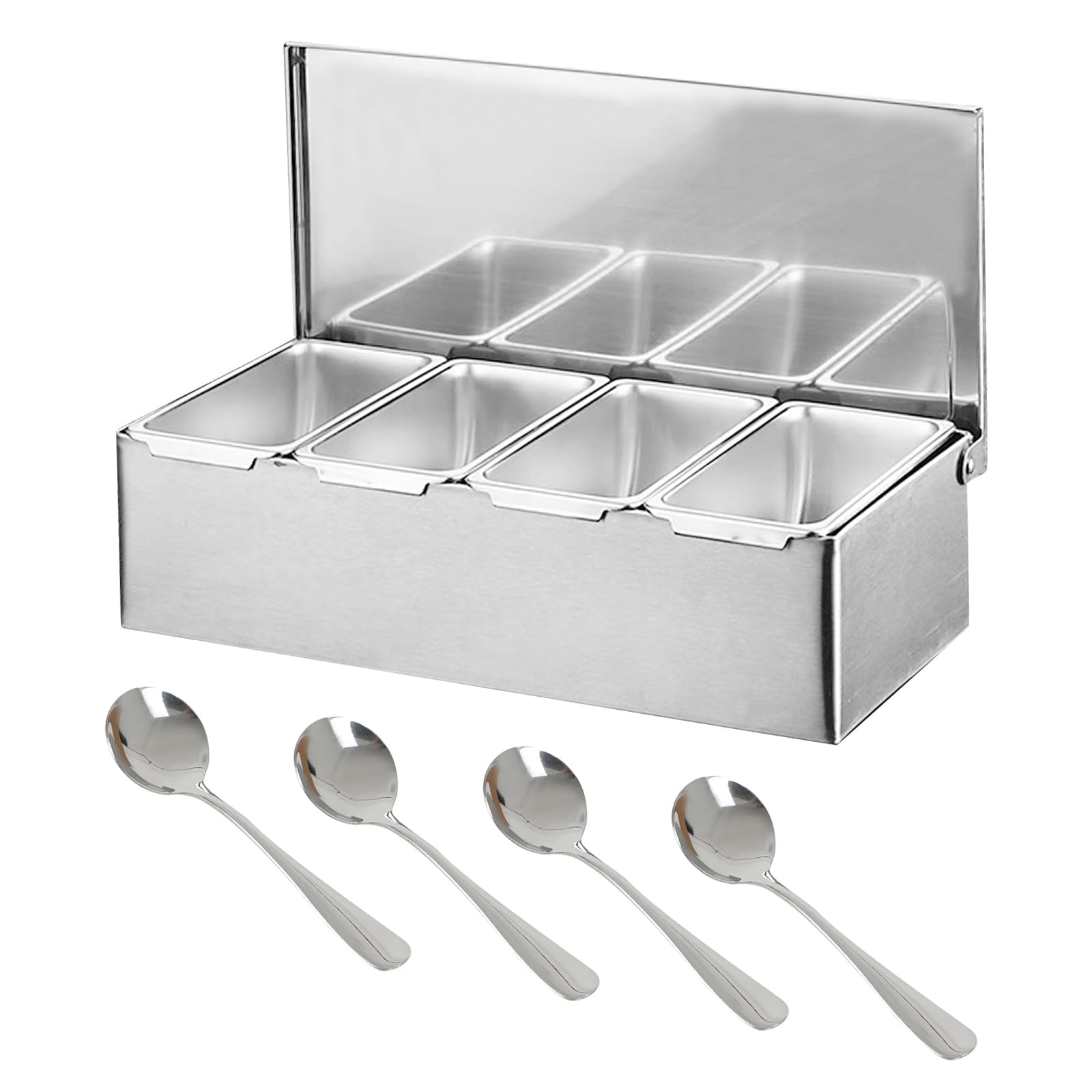 Kuabiz Stainless Steel Condiment Containers with Lid,Seasoning Spice Box,Detachable Ingredients Trays Containers,Compartment Reusable Serving Container&Salad Pizza Topping Station