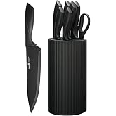 NULAS Knife Set, 8-Piece Kitchen Knife Set with Universal Block - Anti-Rust Chef Knives, Ergonomic Design, Dishwasher Safe (Black)