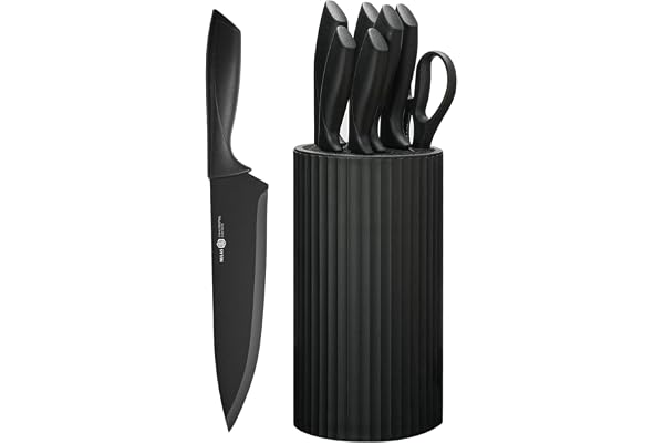 NULAS Knife Set, 8-Piece Kitchen Knife Set with Universal Block - Anti-Rust Chef Knives, Ergonomic Design, Dishwasher Safe (B