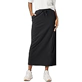 ODODOS Women's Back Split Midi Skirt - Cotton French Terry Drawstring Tie High Waist Casual Long Pencil Skirts with Pockets