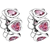 Doyafer 925 Sterling Silver Charms Pink Heart Silicone Spacer Beads Set For Women'S Charms Bracelets 2 Per Pack