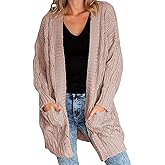 Miladusa Women's Cardigan Sweaters Long Sleeve Plus Size Solid Cable Knit Open Front Outerwear with Pockets