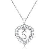 Romavan Initial Heart Necklaces for Women, S925 Sterling Silver Initial Necklace Womens Jewelry Mothers Day Gifts Girls Valentines Gifts for Her Christmas Birthday Gifts for Women Mom Wife Girlfriend